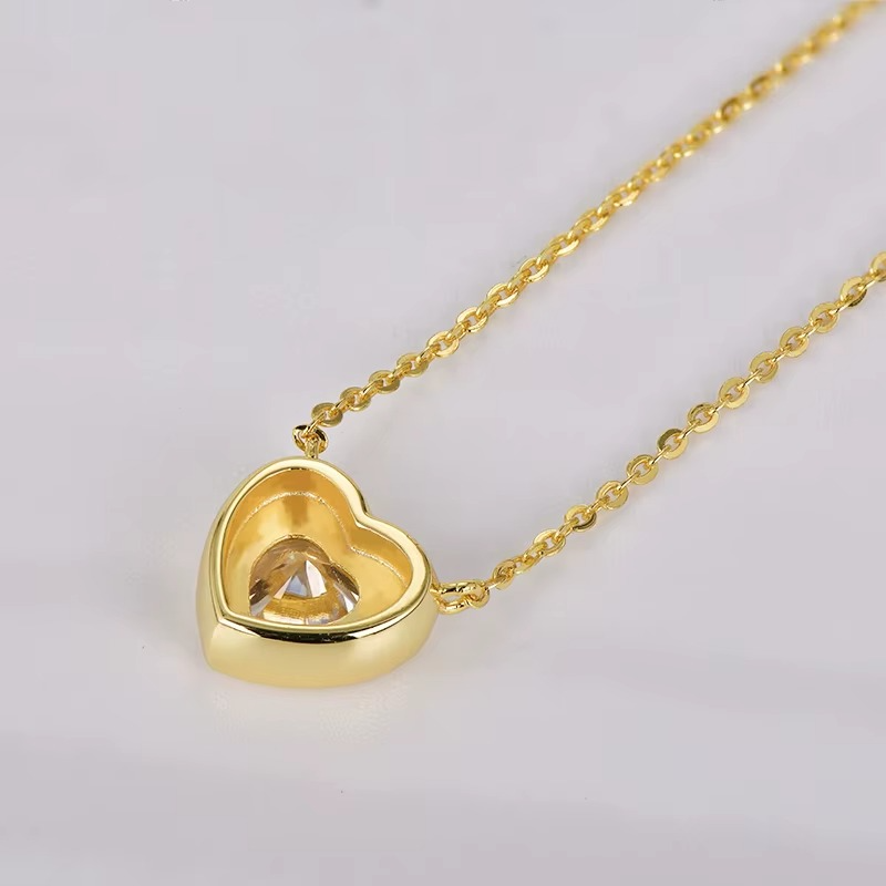 Heart Necklace with 1ct Moissanite Diamond, Gold Plated on Silver Plated Silver