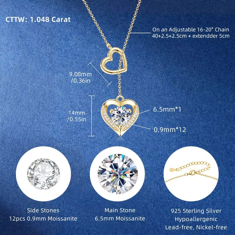 Naszyjnik z połączonymi sercami, diamentami, srebrem S925, 18-karatowym złotem 