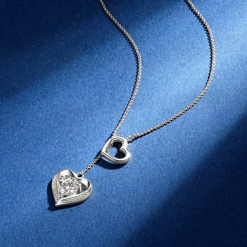 Linked Hearts Necklace Diamond S925 Silver 18k Gold Plated