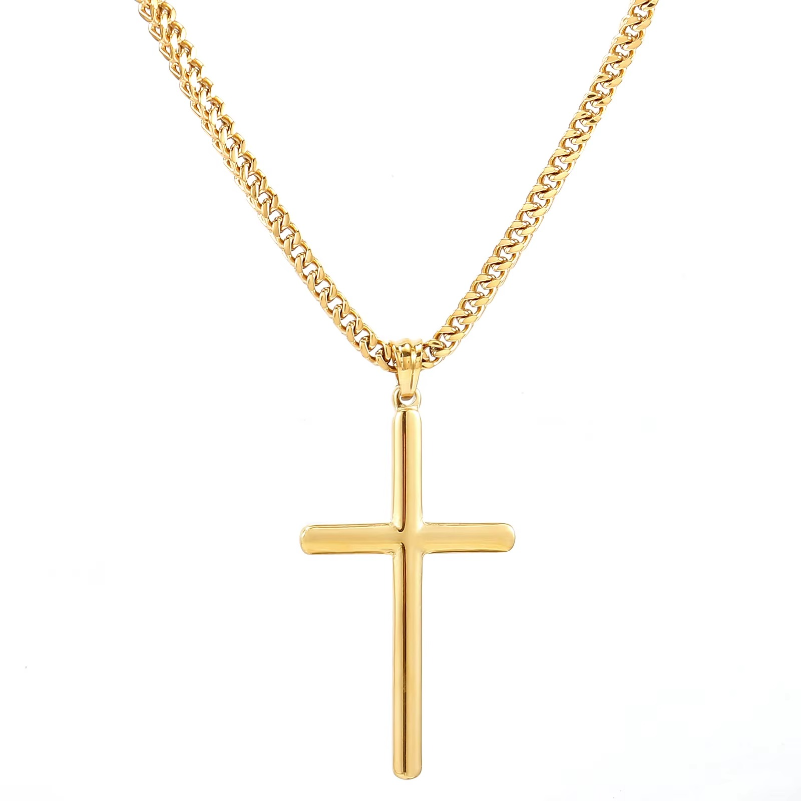 Luxuryjoyas Cross Necklace, Thick Chain, 18k Gold Plated, 63 cm