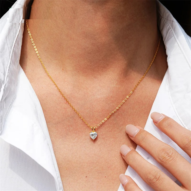 Heart Necklace Diamond Moissanite 1ct Gold Over Silver