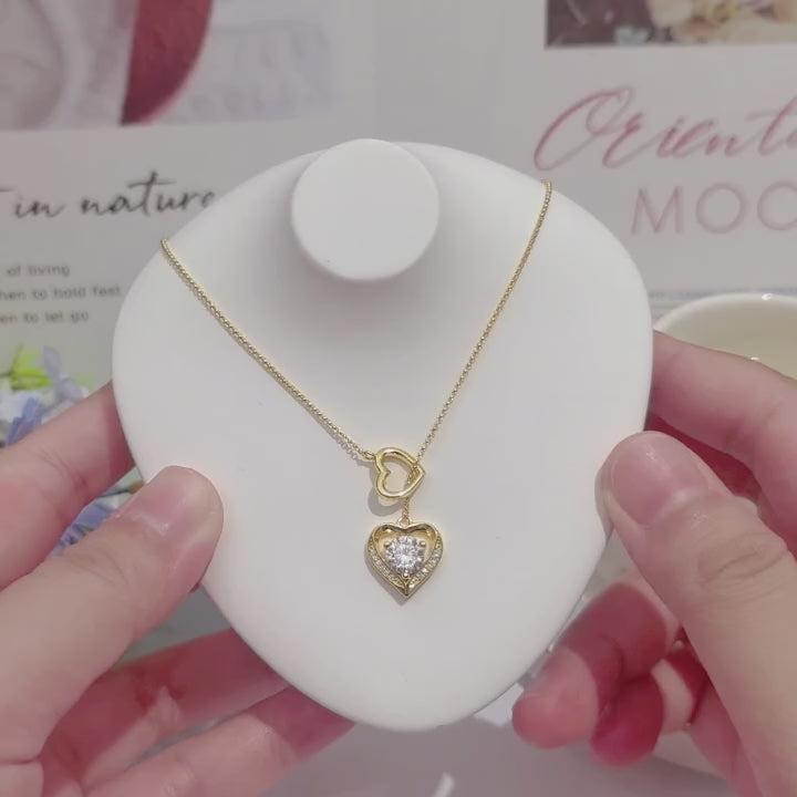 Naszyjnik z połączonymi sercami, diamentami, srebrem S925, 18-karatowym złotem 