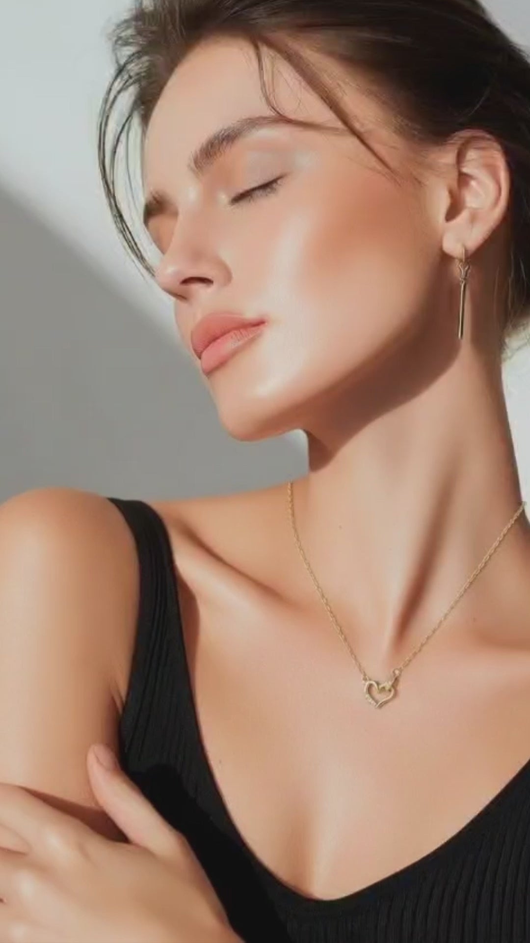 Naszyjnik z połączonym sercem i kryształami, złoto 18k S925 - 45 cm