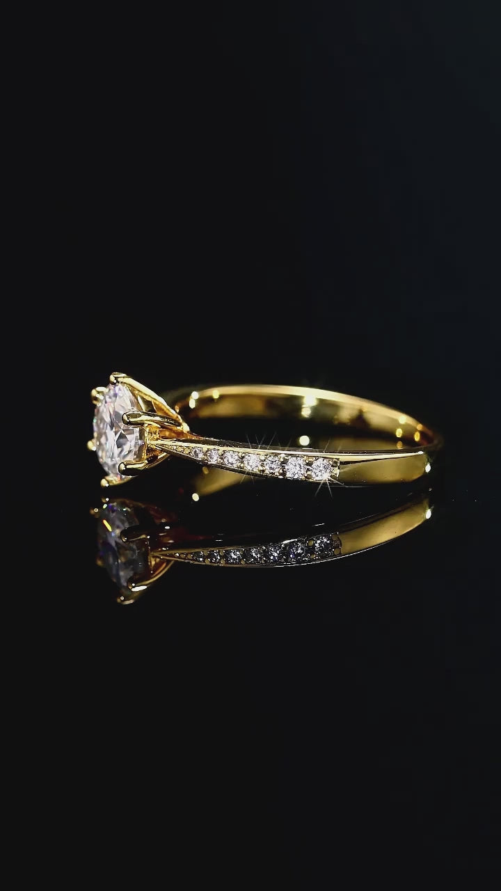 Pierścionek z moissanitem 1ct, pozłacane srebro 18k, certyfikowany